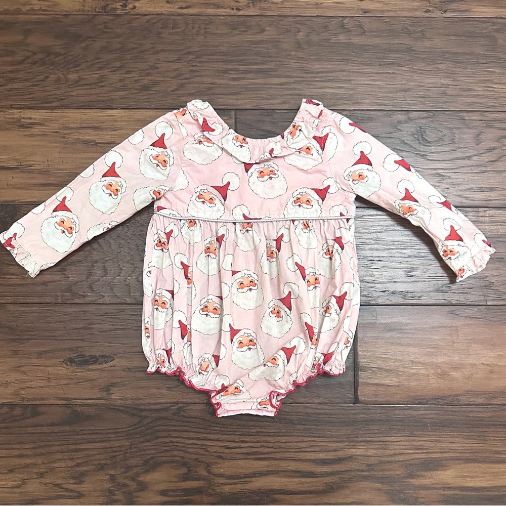 Pink Chicken Santa Print Long Sleeve Bubble Romper